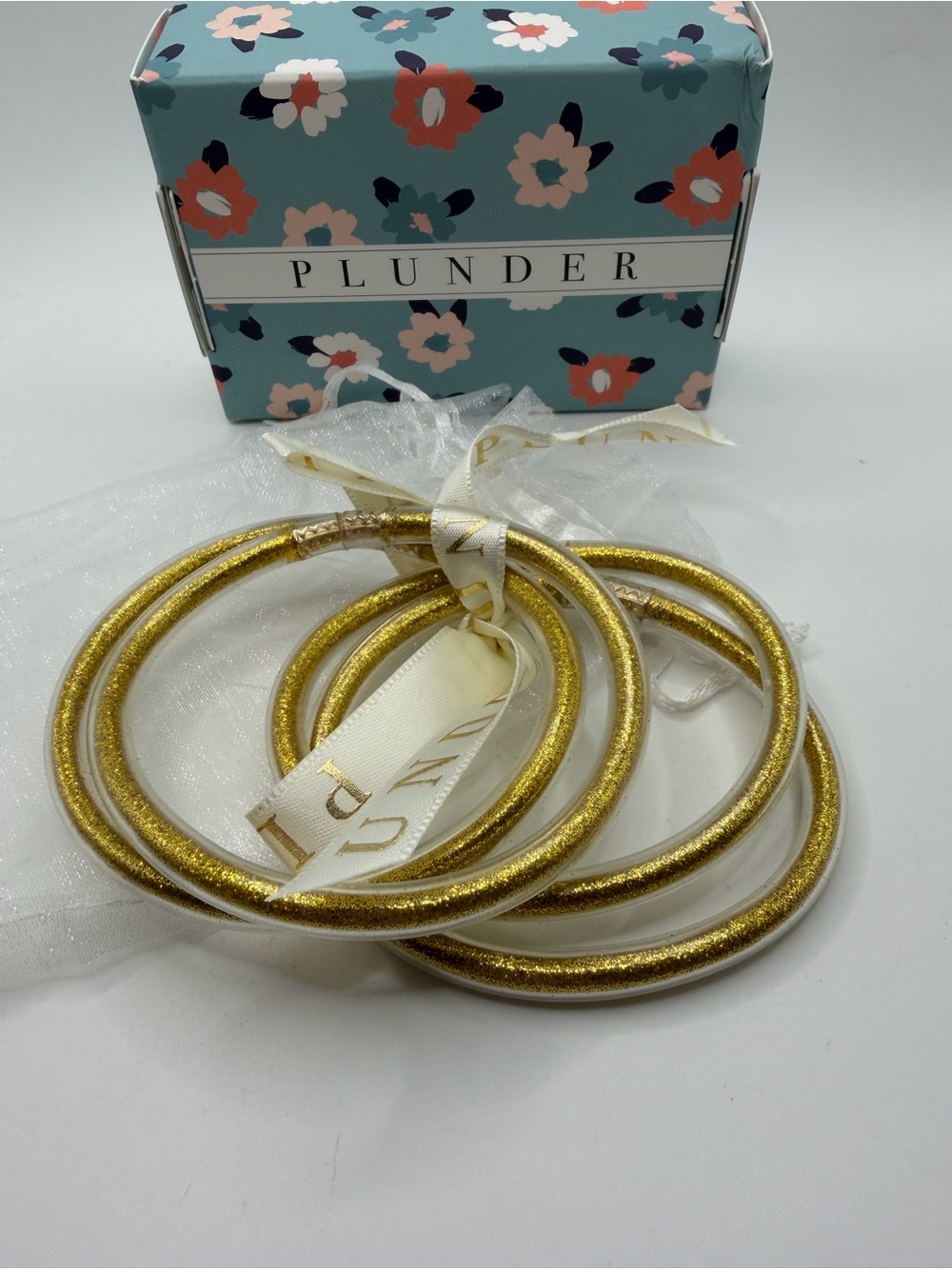 Plunder Gold Glitter Bangle Bracelet Set of 4